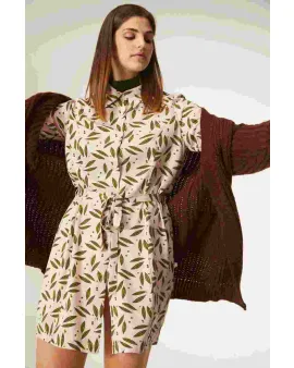 Φόρεμα Mini Pea Print Smock Compania Fantastica Beige